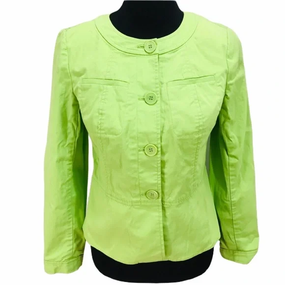 Talbots Button Down Jacket Lime Green Size 2 - Picture 7 of 7